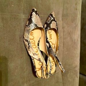 Sam Edelman Size 8M Leather Faux Snakeskin Print Kitten Slingback Pumps